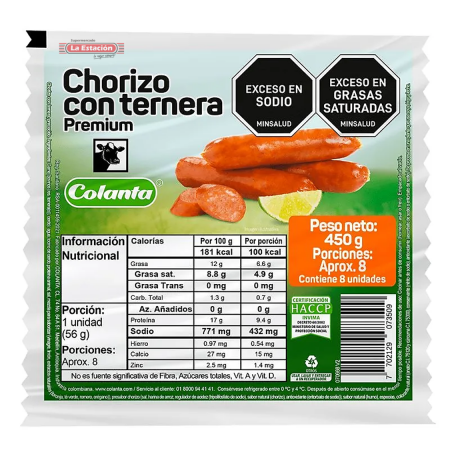CHORIZO TERNERA COLANTA PAQUETE x 450 g