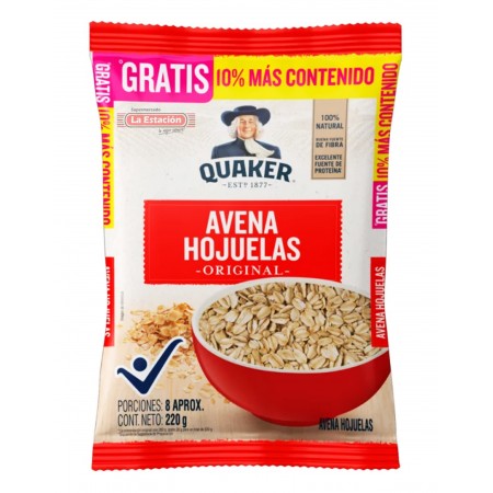 AVENA QUAKER HOJUELAS BOLSA X 220 GRAMOS